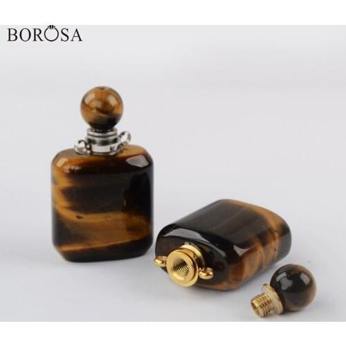 BOROSA Square Natural Tiger Eye Perfume Bottle Connector for Women Necklace Natural Stone Essential Oil Diffuser Pendant WX1504