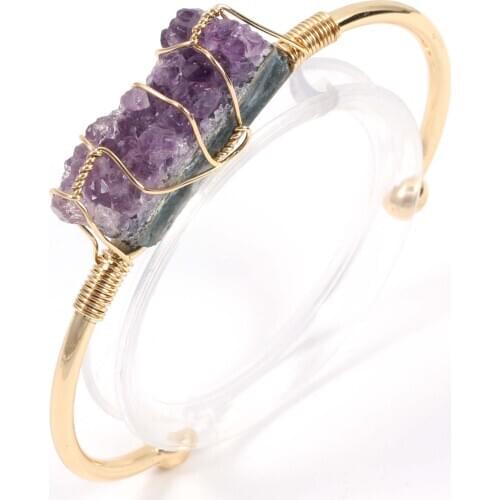 100-Unique 1 Pcs Light Yellow Gold Color Irregular Shape Amethysts Cluster Bangle Ethnic Style Jewelry