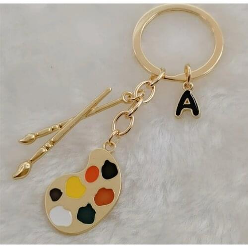 A-Z letters, enamel palette brush keychain student gift key ring handmade jewelry