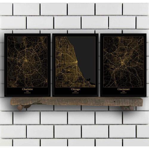 Charlotte Chicago Cincinnati Cleveland Colorado Springs Columbus Corpus Christi Dallas Denver Des Moines USA Map Poster