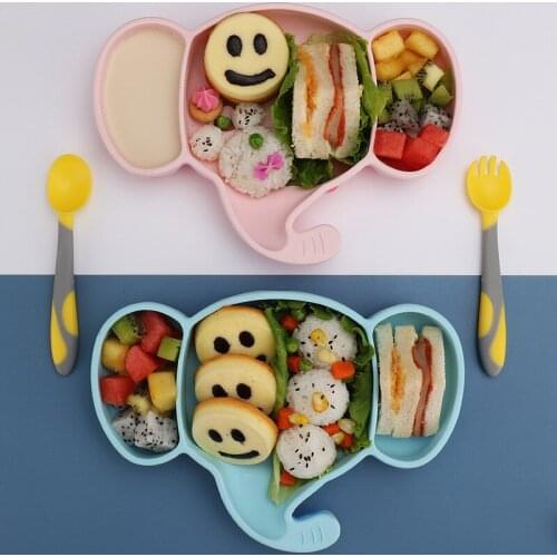 Baby Grid Plates Silicone Childrens Plates Household Eating Tableware Cartoon Complementary Food Bowls with Suction Cups