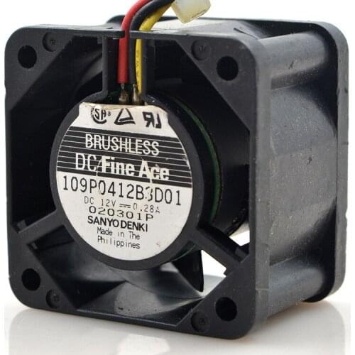 FOR Sanyo 12V 0.28A 109P0412B3D01 4028 4cm 3-wire server cooling fan