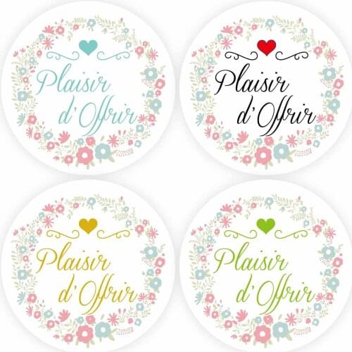 DouxArt 100 Pieces 4cm Stickers Plaisir d'Offrir, Garland Wedding Favors Communion Baptism Party Decoration Seals Labels