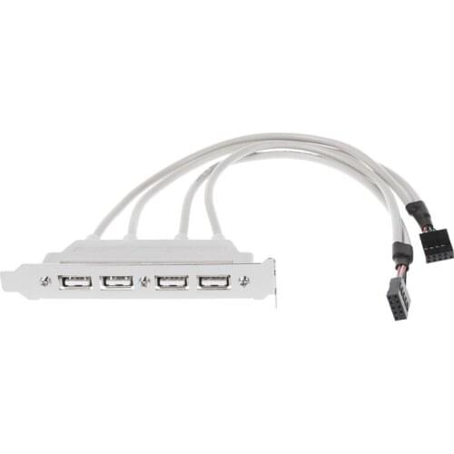 Dual Motherboard 9Pin Header to 4Port USB 2.0 Female Cable PCI Bracket