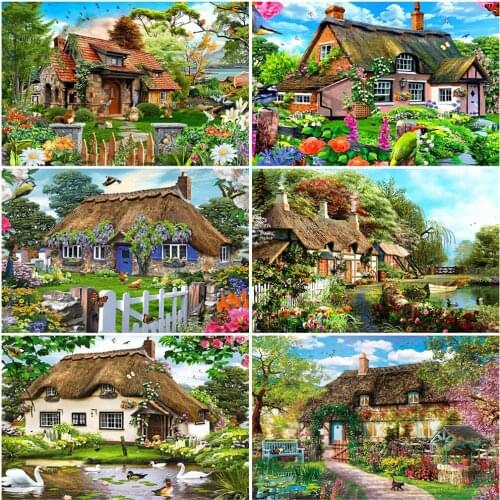 EverShine Full Square Diamond Embroidery Garden Diamond Painting Scenic 5D DIY House Mosaic Picture Of Rhinestones Handicraft