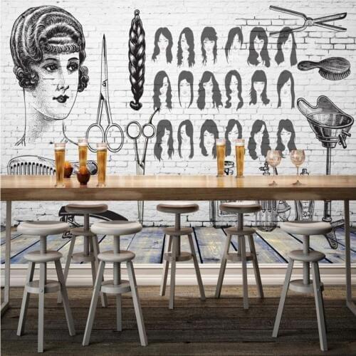 Photo wallpaper Beauty salon shop brick wall barber shop backdrop custom mural stereo high quality wallpaper
