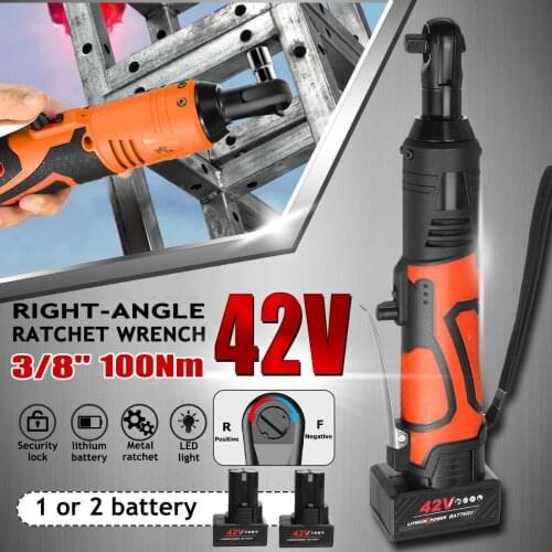 New 42V Electric Wrench Angle Drill Screwdriver 3/8'' Cordless Ratchet Wrench Scaffolding 100NM With 1/2 Lithium-Ion Battery