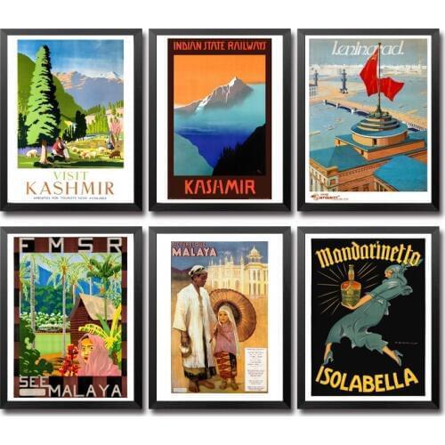 Kashmir Leningrad Malaya Mandarinetto Mexico Vintage Travel Poster