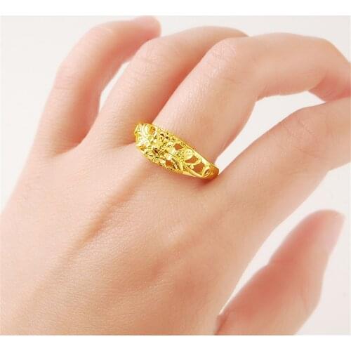 24K Pure Gold Wedding Finger Flower Ring Luxury Classic For Women Wedding jewellery