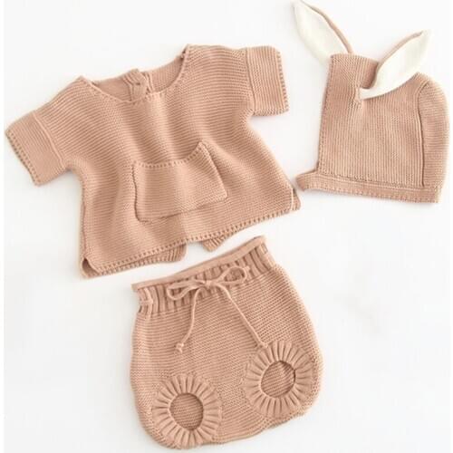 Newborn Baby Girl Set Clothing 0-2Yrs Fashion Baby Pocket Knitted Coat + Shorts Baby Boy Clothes Short Sleeves Newborn Sets