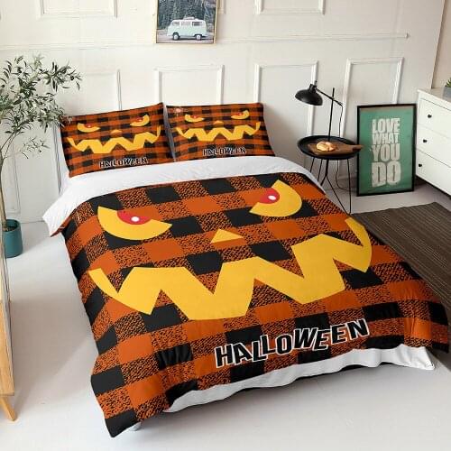 Scary Halloween Gifts for Kids Children Bedding Sets Bed Linen Orange Pumpkin Duvet Cover Sets Twin Full Queen King Sizes Decor