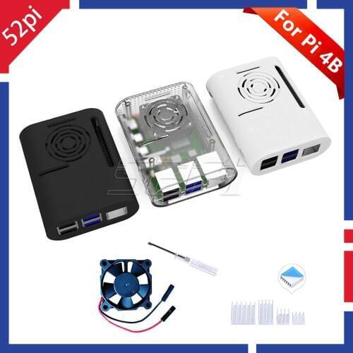 52Pi ABS Black / White / Transparent Case Enclosure Shell Cover for Raspberry Pi 4 Cooling Fan Heatsinks for Raspberry Pi 4B