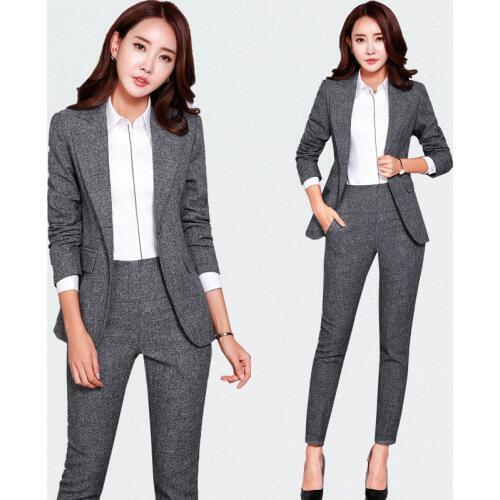 Womens suit female 2020 autumn and winter pure color temperament Slim office lady OL business overalls uniform two / piece suit