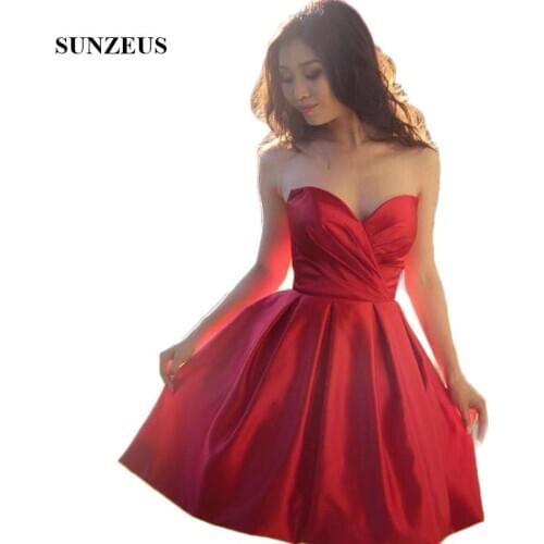 Red Satin Cheap Graduation Dresses 2021 Sweetheart Pleats Short Homecoming Dresses vestidos de reina del baile