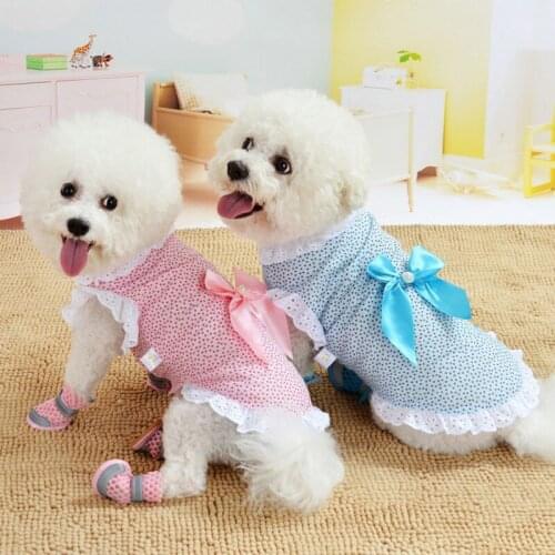 Summer Dog Wedding Dress Bowknot Cotton Lace Floral Dress Pet Dog Dress Chihuahua Clothing For Small Medium Dog Clothing