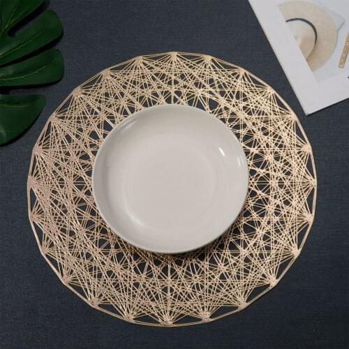 Table Mat, Household Hexagram Pattern Placemat Hollow Out Heat Insulation Pad Decorative Mat, Golden/Silver/Rose Gold