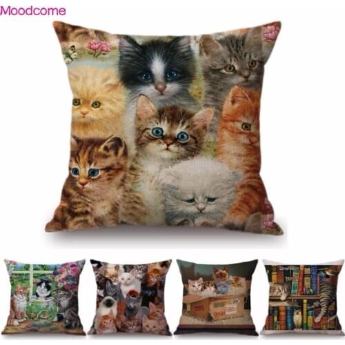 Cute Cat Cushion Cover Kid Room Decoration Watercolor Kitten Cats Sofa Pillow Cover Home Decor Free Shipping Car Cute Pillows