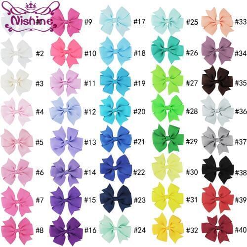 Nishine 40pcs/lot Grosgrain Ribbon Hair Bow with Clip Girls Boutique Bow Hair Clip Hairpin Head Wear Kids Hair Accessories
