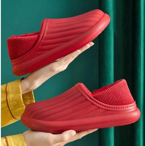 2021 New Winter Slippers Warm Men Shoes Waterproof Women Couples Non-Slip Plush Cotton Indoor Outdoor Cozy Home Autumn Thick Hee