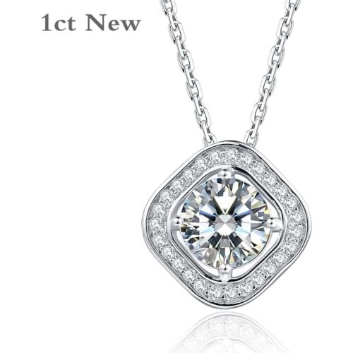 1.0ct 6.5mm D VVS1 Round Plated 925 Silver Moissanite Necklace Diamond Test Passed Jewelry Fine Love Token Woman Engagement Gift
