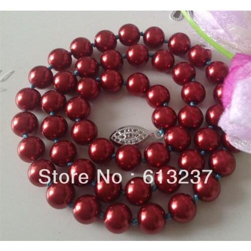 Hot sale free shipping 10mm red shell simulated-pearl necklace round beads hot sale chains fashion women jewelry 18inch MY2040