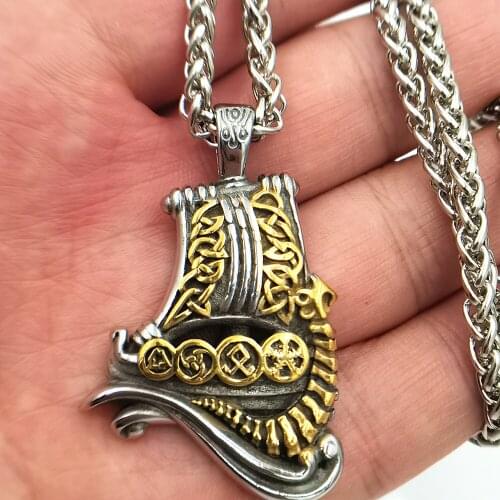 Talisman Jewelry Nordic Rune viking drakkar valknut helm of awe ship stainless steel amulet pendant necklace