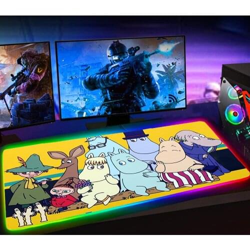 RGB Cartoon Cute Hippo Moomines Mausepad Gaming Accessories Mouse Pad XXL Mousepad Keyboard Pad Mause Pad No-slip with Backlit