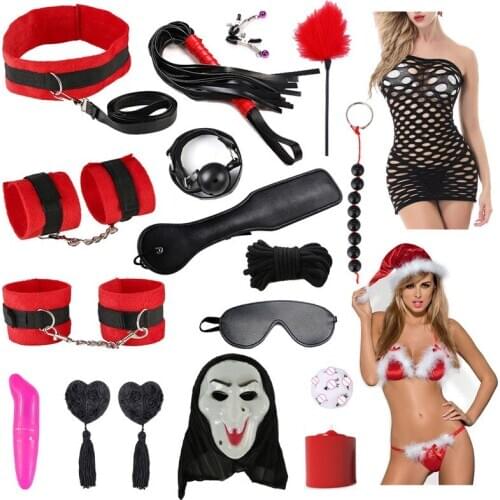 Sexy Bondage Bdsm Toys Sex Handcuffs Gag Leather whip Halloween Masks Mesh Lingerie Christmas Underwear Sex Candles SM Restraint