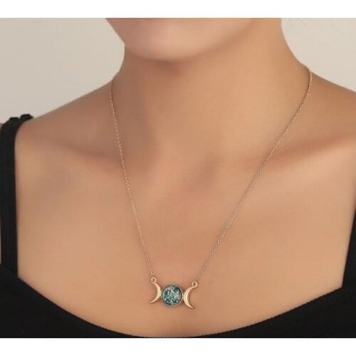 Blue Stone Earth Moons Pendant Necklaces for Girls Women Romantic Moon Clavicle Choker Trendy Girlfriend Galaxy Jewelry Gift