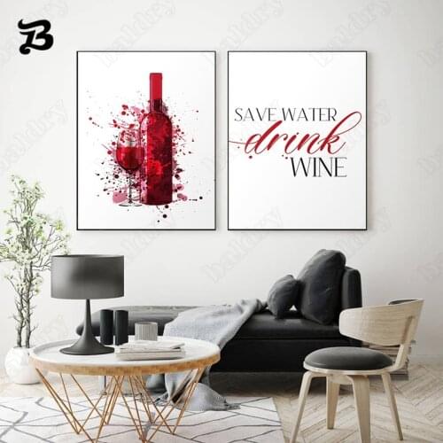 Nordic Modern Red Wine Text Canvas Painting Modern Quote Posters and Prints Home Art Decoration Pictures for Kitchen Living Room
