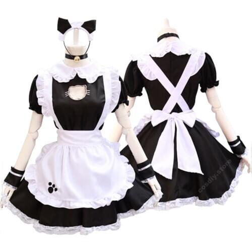 Sexy Maid Lace Mini Dress Cute Lolita Bust Open Halloween Costume Girls Kawaii Anime Outfit Cotton Short Sleeve For Women