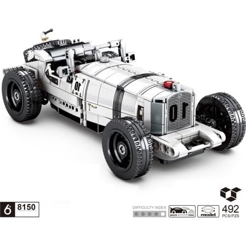 Technical 1931 classic benz SSKL Mille Miglia Vintage racing car building block model Pull back vehicle steam brick toy for gift