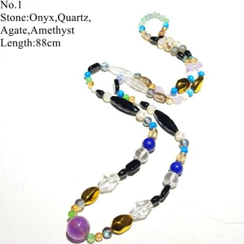 LiiJi Unique Christmas Gift Necklace Agates Amethysts Quartz Mutil color Long Necklace Only 1PCS each stock Jewelry for Women