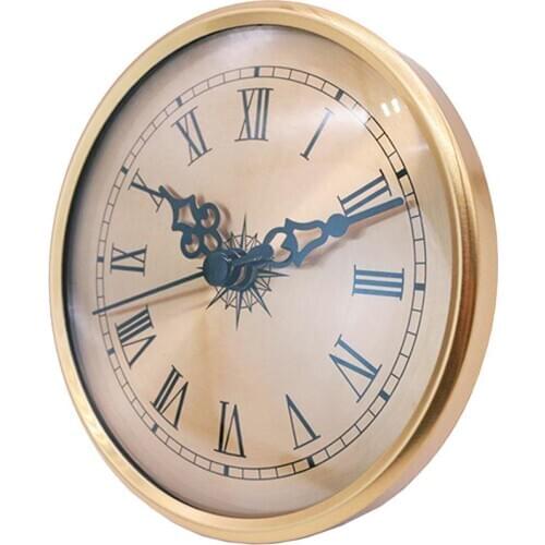 4.25 Inch / 108mm Quartz Clock Insert, Gold Trim, Black Roman Numerals on Gold Dial, Quartz Movement