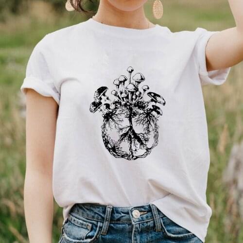 Mycology Hippie Peace Mushrooms T-shirt Aesthetic Nature Lovers Tshirt Vintage Women Cottagecore Plant Gardening Top Tee Eu Size