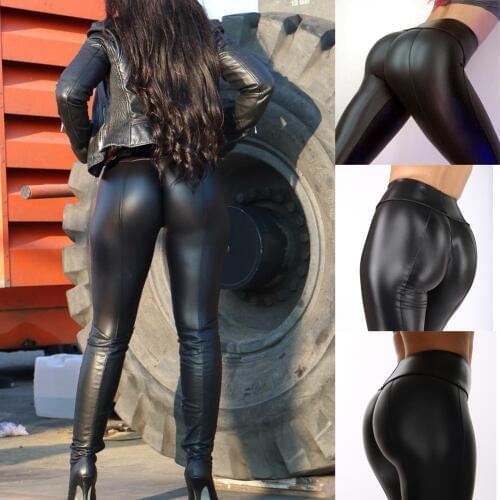 Women stretch pants plus size sweatpants Wet Look Butt Lift Pants Leather PV Skinny Leggings Stretch Trousers ropa mujer