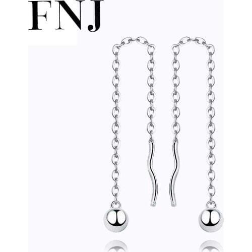 FNJ 925 Silver Drop Earrings for Women Jewelry New Fine 100% Pure Original S925 Silver Sterling Earring Tassel Bead Long Chain