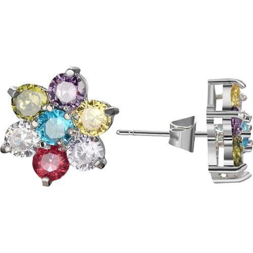 Colorful Cubic Zircon Flower Stud Earrings Fashion Engagement Crystal Charm Jewelry For Women Bridal Valentine' s Day Gift