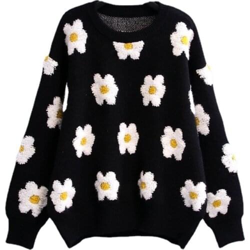 OMCHION Pull Femme 2021 Korean O Neck Floral Embroidery Oversized Sweater For Women Casual Loose Chic Pullover Knitted Jumper