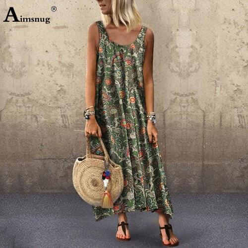 2020 Summer Women Sleeveless Long Maxi Dress Bohemian Floral Print Beach Dresses Plus size 5xl Ladies Casual Loose Vintage Dress