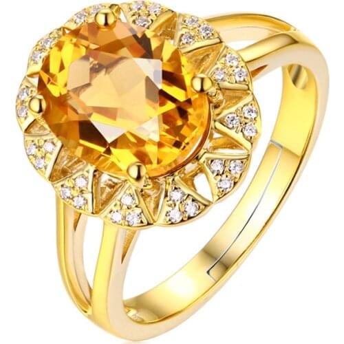 New Natural Citrine Ring For Women 18k Gold Yellow Gemstone Inlaid Zircon Ring Fine Jewelry Wedding Engagement 925 Rings