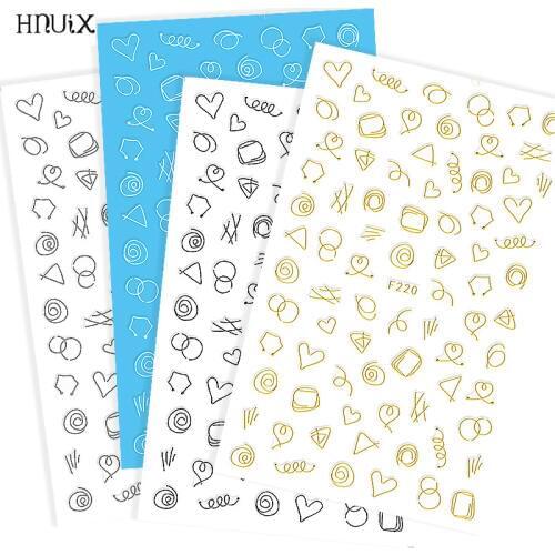 Gold 3D nail sticker lines geometric strip heart self adhesive Nail Art DIY transfer stickers manicure tips decoration