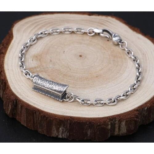 100% 925 Sterling Silver Personality Trend Coffin Charm Chain Link Bracelets Men Fine Jewelry Solid Punk Men Retro Bracelet