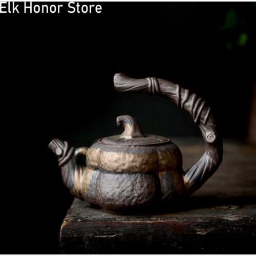 240ml Japanese Style Gilding Ceramic Loop-handled Teapot Creative Handmade Cirrus Porcelain Tea Pots Retro Kung Fu Pu'er Teaware