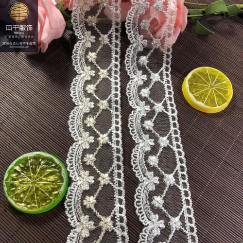 15Yards/lot 5cm Lace Fabric 2020 Gold Silver Silk Mesh Embroidery Wedding Dress Skirt Sewing Accessories Underwear Clothing Arts