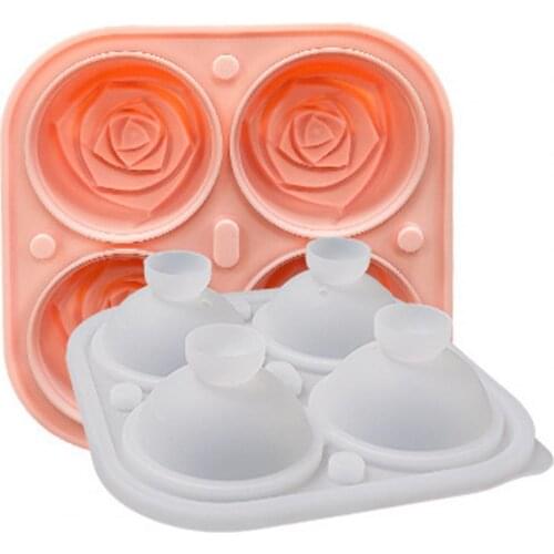 4 Cavity Ice Cube Tray Anti-dust Food Grade Safe BPA Free Rose Food Grade Reusable Anti-overflow Silicone Molds Chocolate Mould