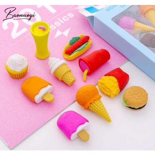 4Pcs/Set Ice cream Pencil Erasers for Office School Creative Stationery Supplies Kawaii Kids Prize Writing Drawing Student Gift