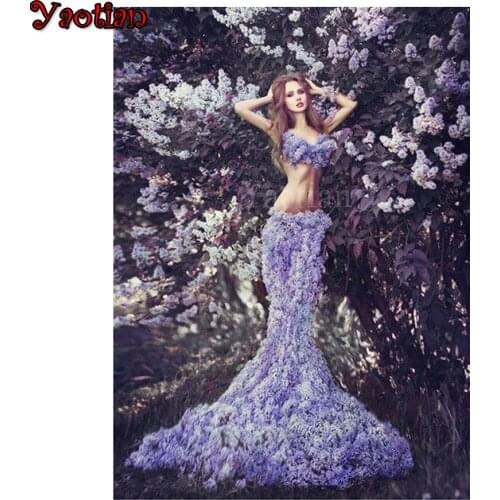 5D DIY Diamond Embroidery Beauty Girl Flower Skirt Full Drill Square Diamond Painting Cross Stitch Kits Mosaic Art Needlework