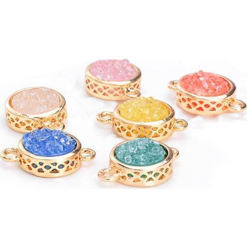 6Pcs/lot Gold Frame Red Pink White Yellow Green Blue Chakra Stone Pendant For DIY Necklace Bracelet Making