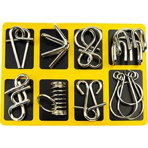 8pcs/Set Metal Montessori Puzzle Wire IQ Mind Brain Teaser Puzzles Children Adults Interactive Game Reliever Educational Toys